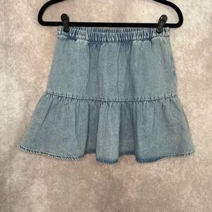 NWT American Eagle Denim Mini‎ Skirt Womens XS Light Blue Tiered Ruffle Casual